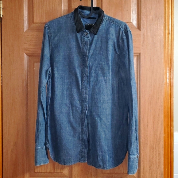 The Classic Chambray Shirt with Leather Collar - Picture 4 of 10